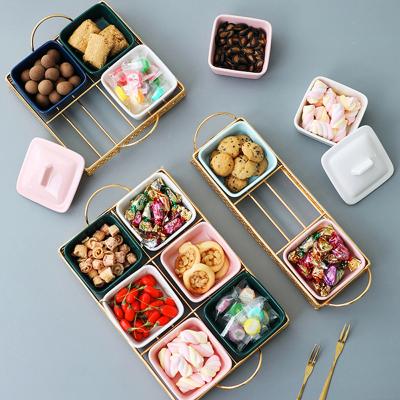 China 2020 Viable AL factory china snacks/cheap nuts/dishes candy bowl set with metal tray for home for sale