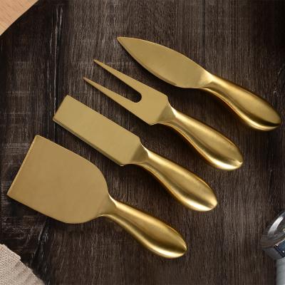 China NEW AL 2021 Viable 304 Stainless Steel Cheese Razor Spreader Fork Gold Cheese Knife Set for sale