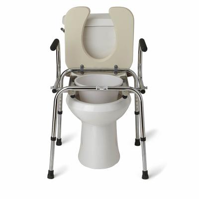 China Reusable Adjustable Portable Powder Coated High Back Toilet Commode Chairs With Handles For Handicapped for sale