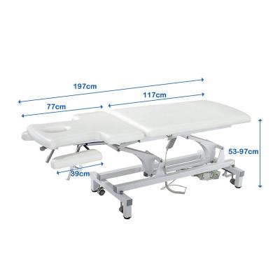 China Two Piece Folding Table Acrylic Massage Bed With One Extra Long Main Section Theatment Examination Table for sale