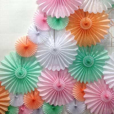 China Wedding Artificial Decorative Tissue Paper Fan For Wedding Decoration for sale