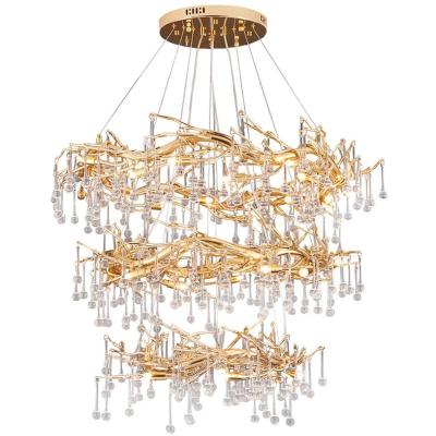 China Modern high quality luxury modern leaded crystal pendant lamp gold copper chandelier for villa dining room for sale