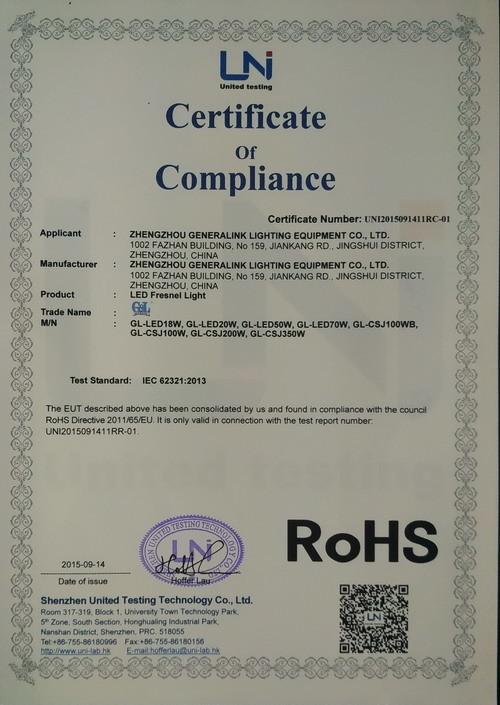 RoHS - Zhengzhou Generalink Lighting Equipment Co., Ltd.