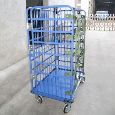 China Custom Metal Folding Mobile Roll Cage Carts With Securing Straps For Rolling Logistics Container Cart for sale