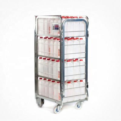 China Shunhong Customized 4 Sides Milk Case Roll Cage Trolley Folding Display Milk Shelf 200Liter for sale