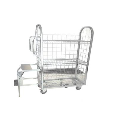 China 360 Degree Shunhong Tower Custom 5 Wheels Supermarket Stacking Trolley Order Picking Trolley With Two Shelves Included For Factory for sale