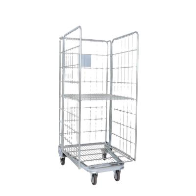 China Folding Roll Cage Storage Cart With Wheels Laundry / Warehouse Used 3 Sided Folding Roll Cage Storage Cart With Wheels for sale