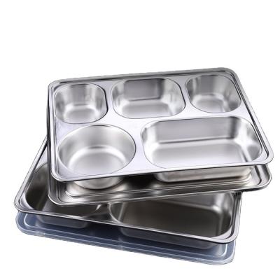 China Large Capacity Sustainable High Quality Dish With Cover Kids Meal Box Stainless Steel Plates Food for sale