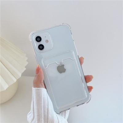 China Shockproof for iPhone 13 12 pro card cover device four-corner anti-fall card fashion all-in-one transparent soft cell phone case for sale