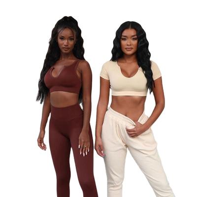 China 2022 New Arrival Breathable Sports 2pcs Set Seamless Push Up Sports Bra With Leggings Long Stretch Yoga Two Piece Set for sale