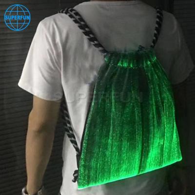 China With USB With Light Glowing USB High Quality Evening Up Fiber LED Optical Drawstring Backpack Bag for sale