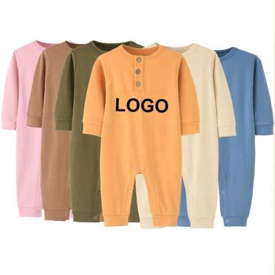 China Custom Printed 100% Cotton Long Sleeve Baby Romper Newborn Baby Romper Solid Color Cotton Logo Baby Toddler Clothes for sale