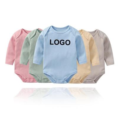 China Custom 100% cotton onesie baby romper long sleeves farmhouse logo cotton custom baby clothes color for sale