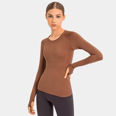 China Lady Breathable Sports T Shirt Long Sleeve Round Neck Yoga Wear Fitness Running Tops Slim Breathable Other Sportswear Slim Shaperwear for sale