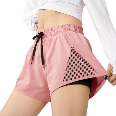 China QUICK DRY Fake Two Piece Sweat Short Pants Workout Yoga Fitness Shorts Women Summer Sports Gym Loose Shorts for sale