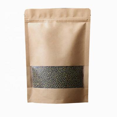 China Small MOQ Disposable Window Stand Up Pouch 17*24+4cm Brown Paper Plastic Kraft Bag for sale