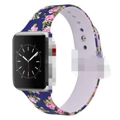 China Fashionable Floral Printing Silicone Rubber Watchband For Series 6 5 4 3 2 1 Replacement Bands 38mm-44mm Floral Printing Silicone Rubber Watch Strap for sale