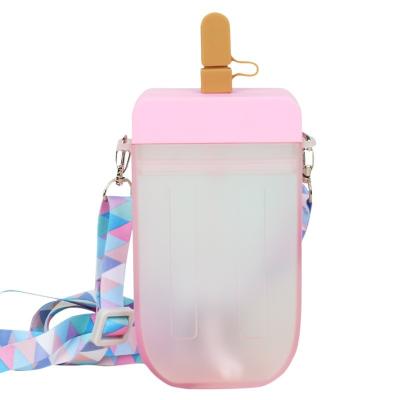 China Popular Creative Sustainable Water Bottle Outdoor Household Shape Kids Plastic Ice Popsicle Water Bottles With Straw For Kids Children for sale