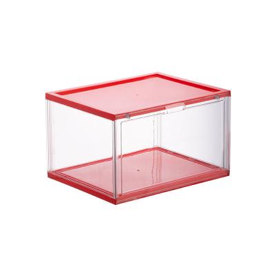 China Viable Hot Selling Transparent Display Sneaker Shoe Box Acrylic Magnetic Stackable Dismountable Box High Side Opening Plastic Storage Box for sale