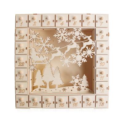 China Advent wooden calendar led new design fox elk lit Christmas tree led christmas advent wooden calendar for sale