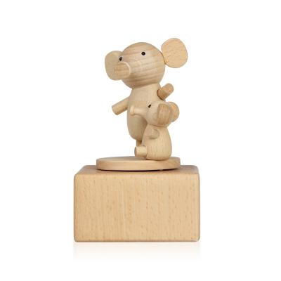 China Cute Animal Music Box Elephant Shaped Small Square Base Wooden Music Box for sale