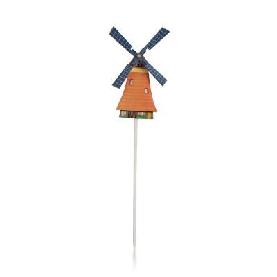 China Garden Decoration Spring Style Wooden Windmill Wooden Garden Stakes for sale