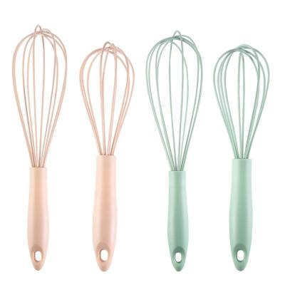 China Stocked Wholesale Kitchen Tools Stainless Steel Silicone Egg Beater 2 Sizes Colorful Plastic Handle Hand Beater Cream Stirring for sale