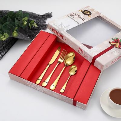 China Viable Christmas Gift Box Stainless Steel 24 Piece Cutlery Set Spoon Fork Knife Fancy Gift Box Titanium Flatware Set for sale