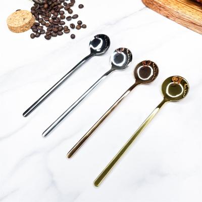 China 15cm Long Handle 304 Stainless Steel Restaurant Korean Style PVD Coating Gold Black Dessert Spoon Viable Long Tea Spoon for sale