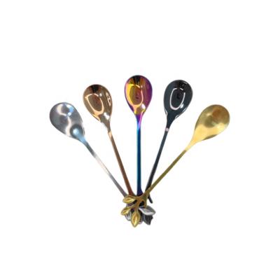 China Low MOQ Stocked Design Stainless Steel Dessert Spoon Creative Leaf-shaped Branch Shaped Spoon Coffee Sppn Stirring Spoon for sale