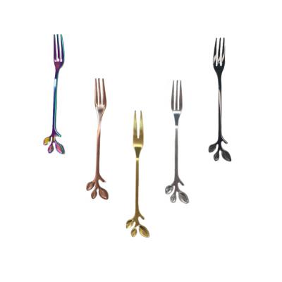 China Creative unique design 304 stainless steel metal fork dessert fork fruit stocked leaf-shaped fork wholesale for sale