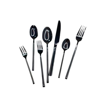 China Stocked Luxury Bulk Black Plated Tableware 304 Stainless Steel Wedding Banquet Cutlery Set 7 Pieces Flatware Set for sale