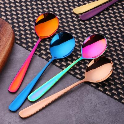 China Viable Korean Style Stainless Steel 304 Stainless Steel Large Size Round Shaped Multi Color Gradient Size Gradient Soup Spoon Cute Gold Plated Soup Spoon for sale