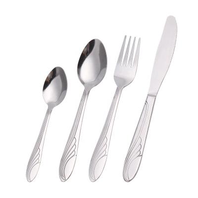 China Low Cost Viable Simple Inexpensive Metal Pattern Design Stainless Steel Machine Polished Cutlery Set for sale