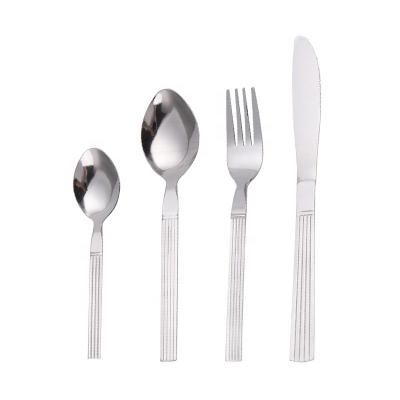 China Sustainable Classic Line Pattern Handle Silver Tumble Polished Stainless Steel Flatware For Restaurant for sale