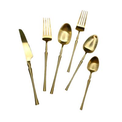 China Thin Stocked Matte Gold Spoon Fork Cutlery Gold 304 Stainless Steel Flatware Set High Quality Small Size Set for sale