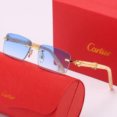 China Fashion Rimless Rectangle Sunglasses Women Men Shades New Brand UV400 Sun Glasses Designer Frameless Sunglasses CT2053 Retro Sun Glasses for sale