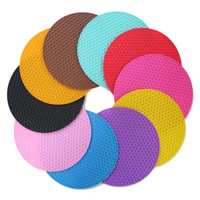 China Durable Non Slip Heat Resistant Round Table Pads Stand Coaster Honeycomb Silicone Mat for sale