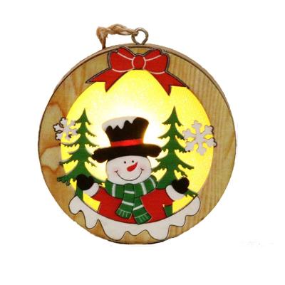 China 2021 New Modern Wood Hollow Ornament Wooden Christmas Lighted Led Lights Hanging Ornament for sale