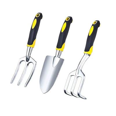 China Plants Planting 3 Pieces Garden Tool Kit Amazon Sale Aluminum Alloy Flower Pot Rake Fork Transplanter Trowel Kits for sale