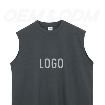 China New Design Plain Cotton Vest Anti Shrink Cut Sew Sleeveless Tank Tops Streetwear Vest White Wash for sale