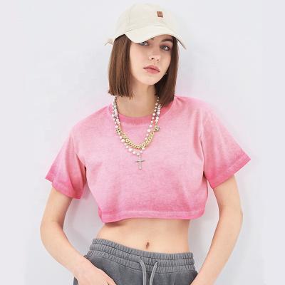 China Wholesale QUICK DRY Summer Washed Vintage 220 Gsm 100% Cotton White Top Women Tees Cropped Plain T-shirt Top For Ladies for sale