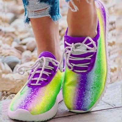 China 2021 New Arrival Rainbow Breathable Ladies Lace Up Women Soft Sole Flat Tennis Sneakers Sports Running Shoes for sale