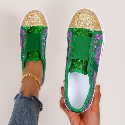 China Latest Fashion Round Glitter Sneaker Walking Shoes Sequined Loafers For Women Spring Summer Flat Shoes for sale