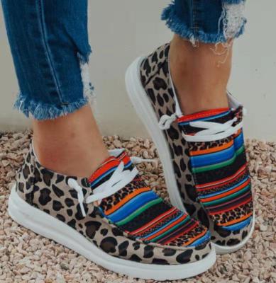 China Leopard Flat Striped Katherine Women Lace Up Canvas Loafers Serape Lightweight Flats for sale