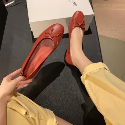 China Suphini Flat Comfortable Sheep Bow Tie Leather Moccasins Swapping Women Casual Shoes for sale