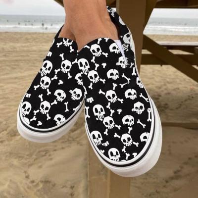 China 2021 Autumn New Style Cool Skull round printed Halloween fashion flat canvas slip on shoes boutique shoes for sale