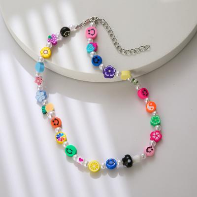 China Y2K Beaded Collarbone Necklace Soft Pottery Bridesmaid Choker Necklace Customized Smiley Fruit Y2K/Sports Casual Jewelry for sale