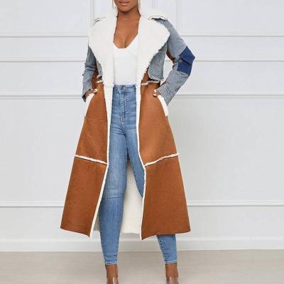 China Breathable Personality Stitching Bandage Waist Lapel Cotton Winter Jacket 2021 News Style New Style Women's Long Lambswool Coat for sale