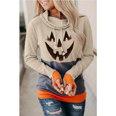 China New Style Patchwork Halloween Cartoon Colorblock Patchwork Women's Casual Hoodies Sweatshirt Breathable Slim Fit Sportswear for sale